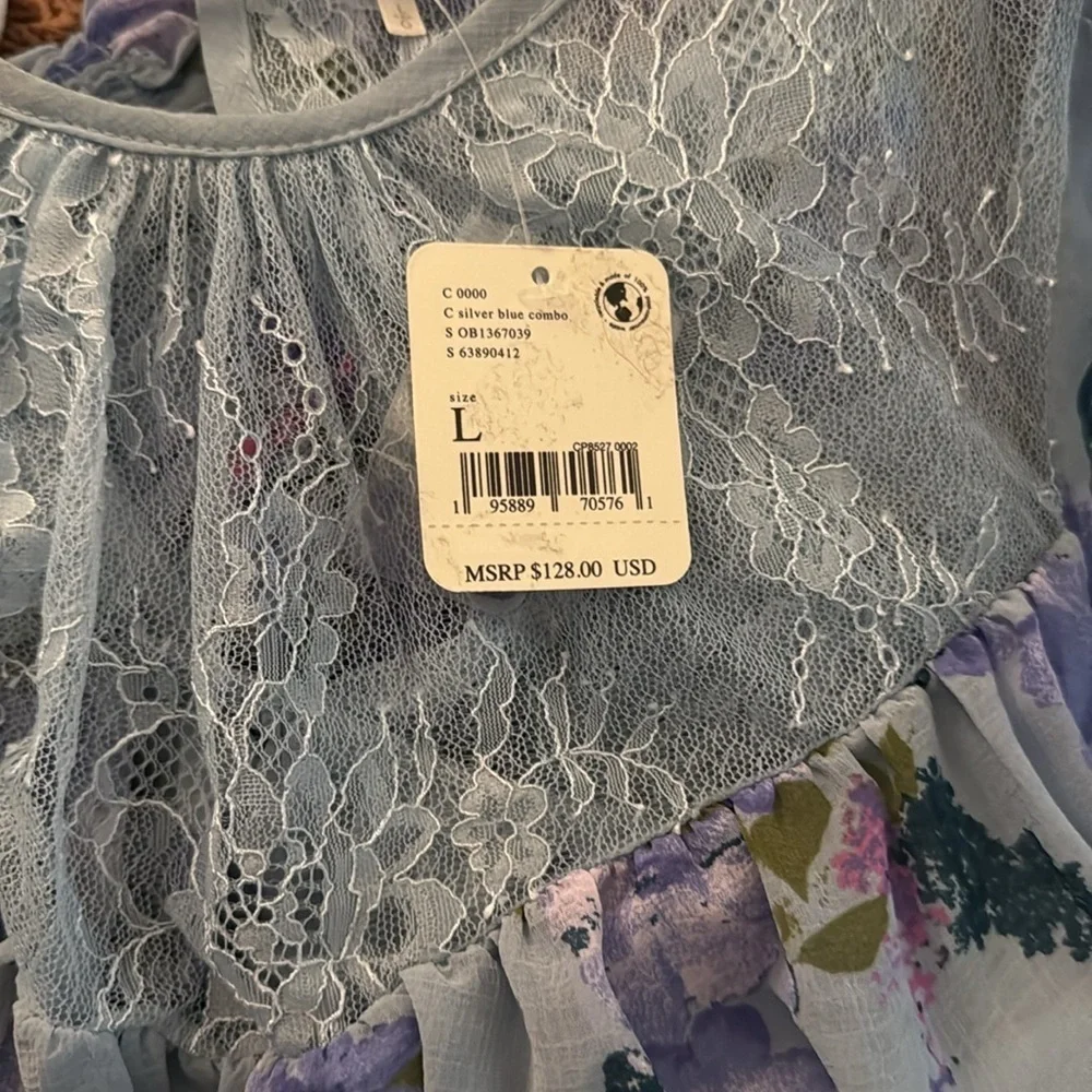 FP Movement by Free People Smock Daphne Floral Lace Ruffled Top NWT 128.00